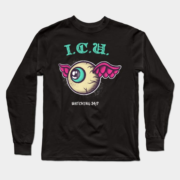 I.C.U. Watching Eye Wings Eybeall Tattoo Long Sleeve T-Shirt by Foxxy Merch